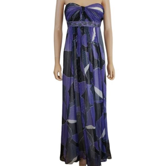 BCBGMaxAzria Dresses & Skirts - BCBGMaxAzria Gown Dress Maxi Silk Chiffon Strapless Size 2 Romantic Purple